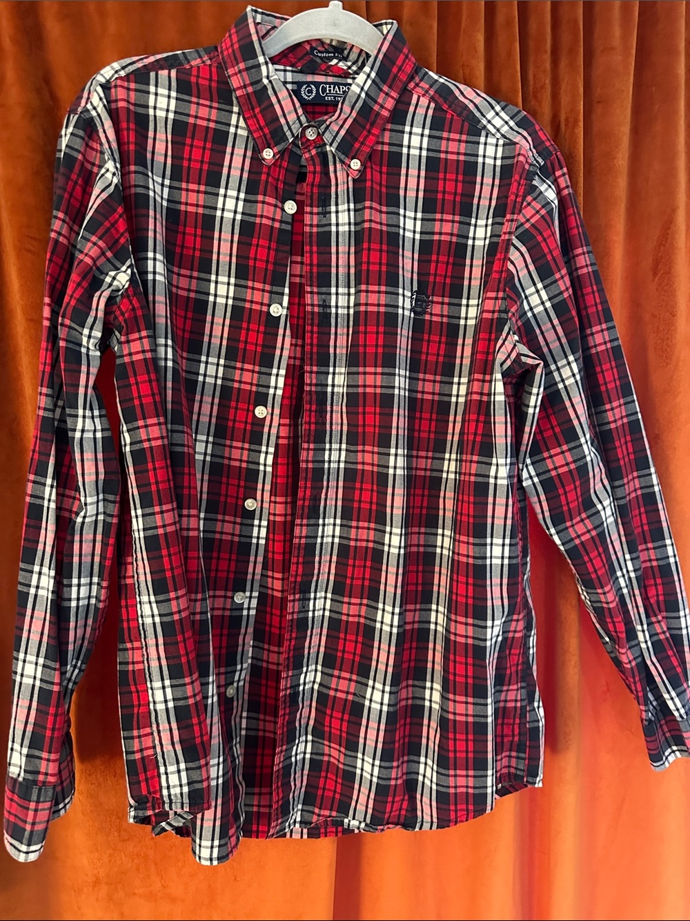 Chaps Red and Black Plaid Button-Down Shirt size medium